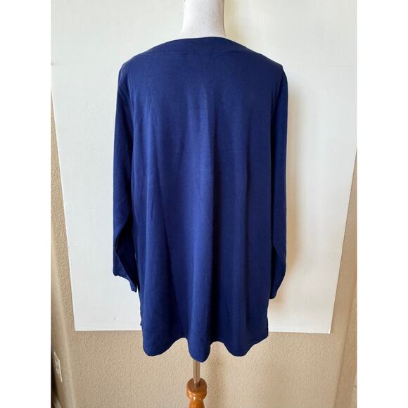 Susan Graver Knit Top Tunic Plus 2X Blue Embellished Pullover Artsy Crew Neck - Picture 3 of 7
